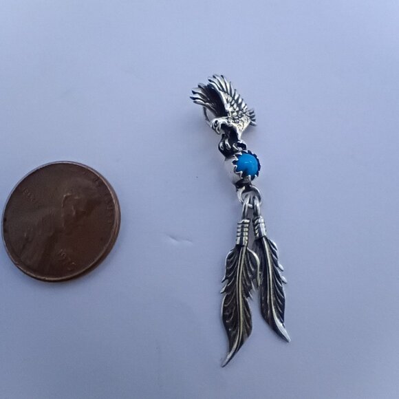 Beautiful Vintage Native American Silver and Turquoise Eagle Pendant - Picture 2 of 7
